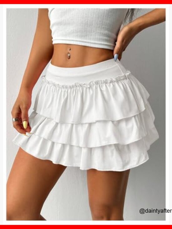 Polyester Blend Bow Back Mini Skirt with Layered Ruffle Hem - Picture 3 of 6